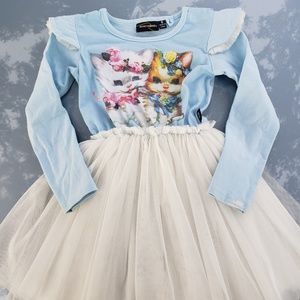 Blue kitten long sleeve tutu dress